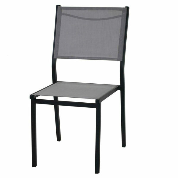 Sedia in alluminio impilabile con seduta e schienale in tessuto, antracite e grigio