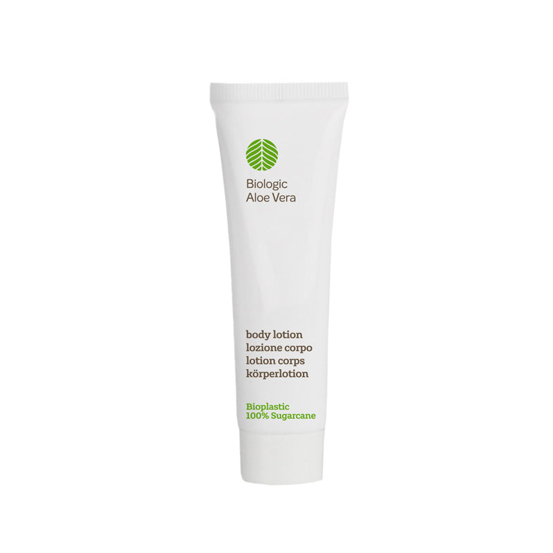 körperlotion mit aloe vera Körperlotion 30 ml, Aloe Vera, 100 % Zuckerrohr-Biokunststoff – grünes Blatt