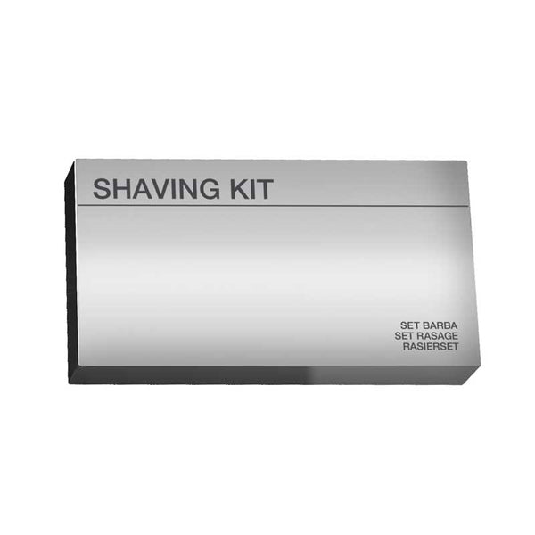 Shaving kit in a silver paper carton
