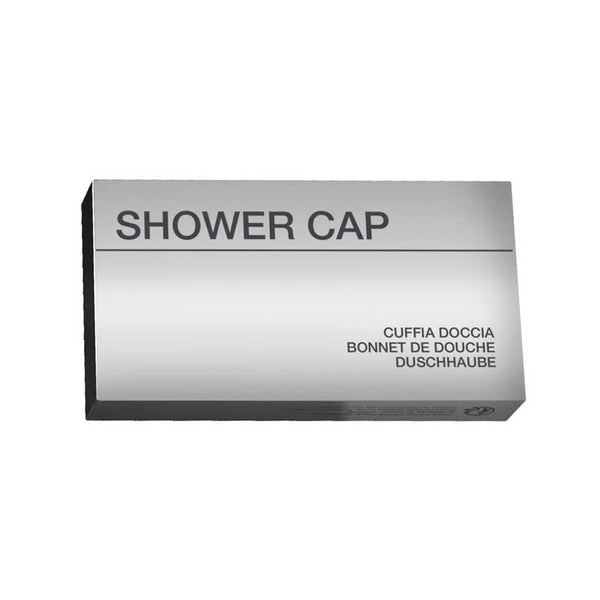 Shower cap in a silver paper carton