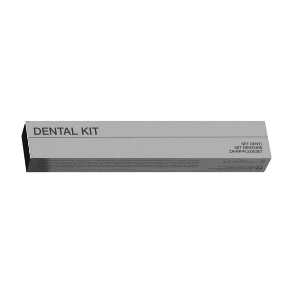 Oral hygiene kit in silver paper carton