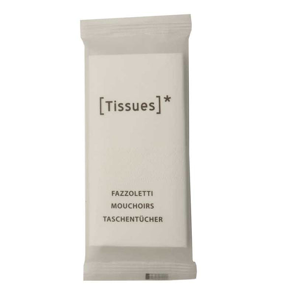Tissue set in a transparent frosted heat-sealed sachet