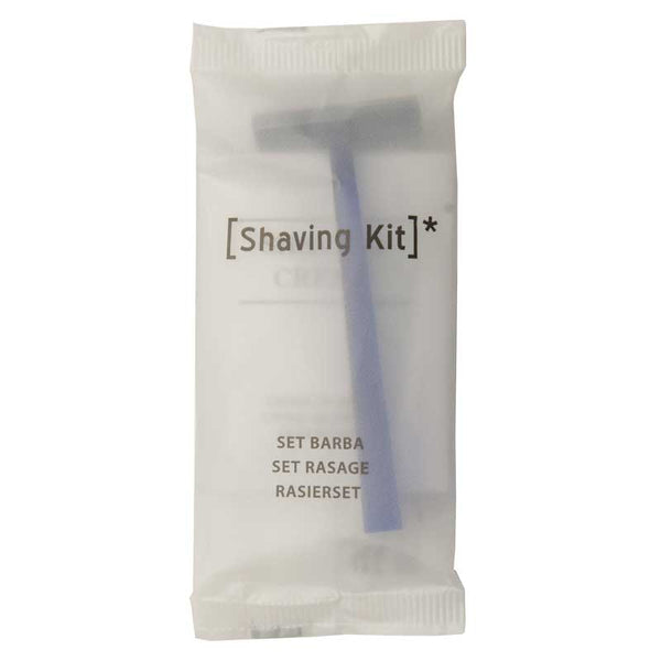 Shaving kit in a transparent frosted heat-sealed sachet