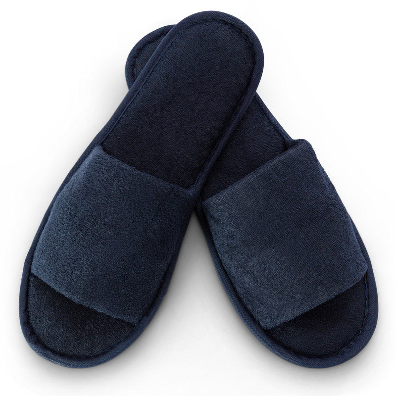 Slipper aus Frottee, Blau, Offen