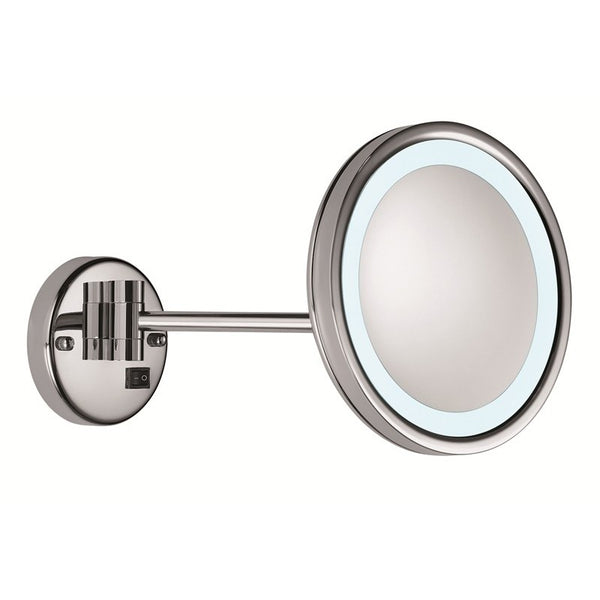 Espejo de aumento de pared OPTIMA LIGHT ONE con lámparas LED, en latón con acabado cromado