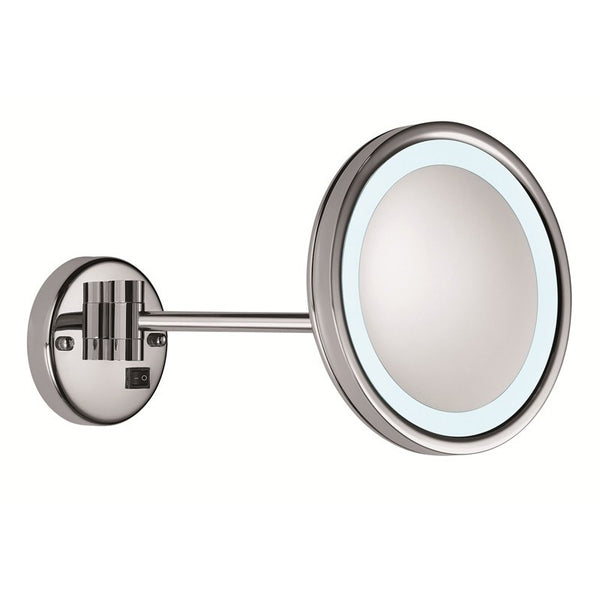 Specchio  ingranditore  da  parete  OPTIMA  LIGHT  ONE  con  lampade  LED,  in  ottone  finitura  cromata