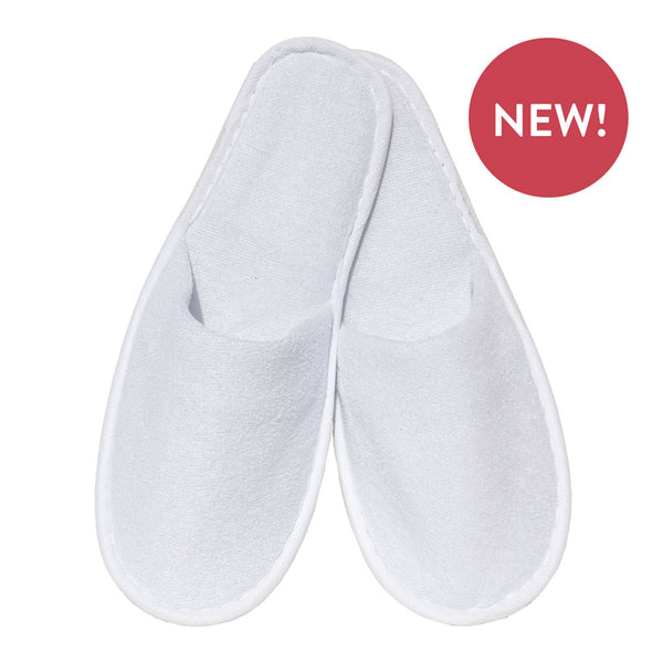 White Closed-Toed Terry Slippers