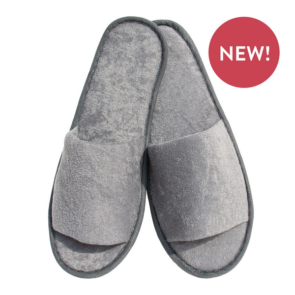Grey Open-Toed Terry Slippers
