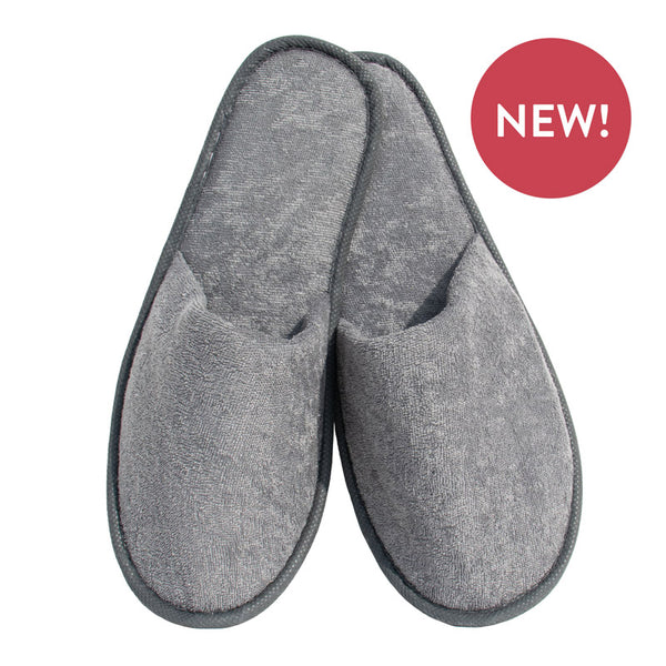 Grey Closed-Toed Terry Slippers