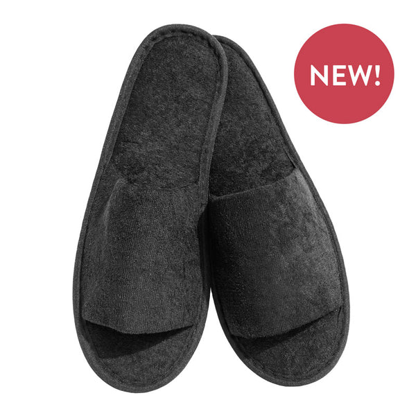 Black Open-Toed Terry Slippers