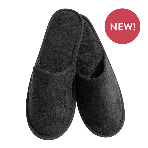 Black Closed-Toed Terry Slippers 