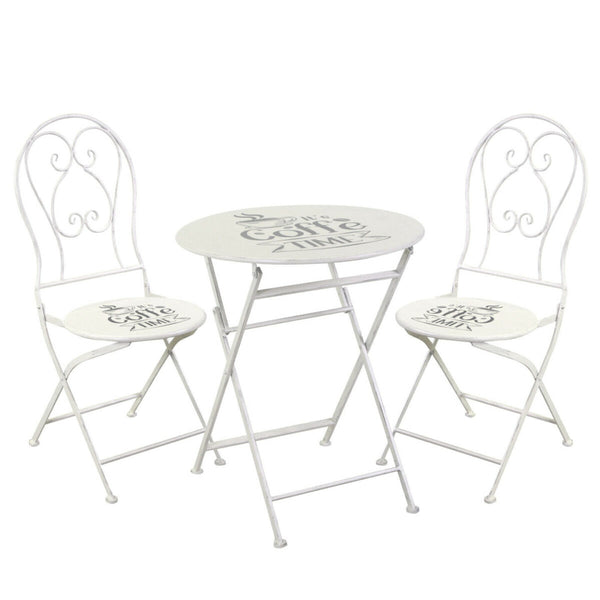 Tavolino circolare pieghevole + 2 sedie pieghevoli, bianco