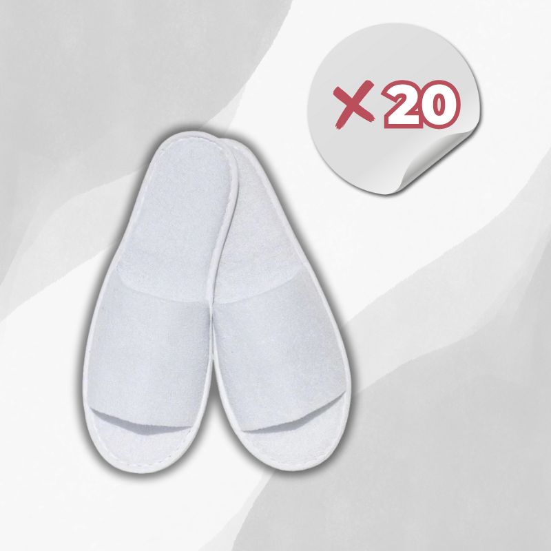 Kit d'Accueil Chaussons Blancs en éponge ouverts - 20 paires