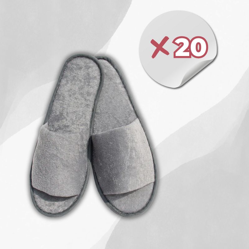 Kit d'Accueil Chaussons Gris en éponge ouverts - 20 paires