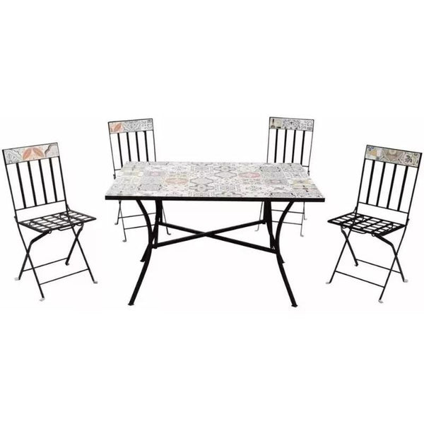 Tavolino rettangolare in acciaio + 4 sedie pieghevoli