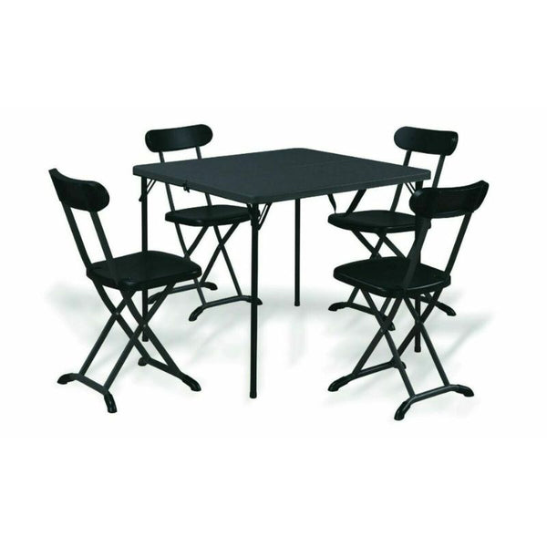 Tavolo in acciaio 86x86 cm + 4 sedie pieghevoli, antracite