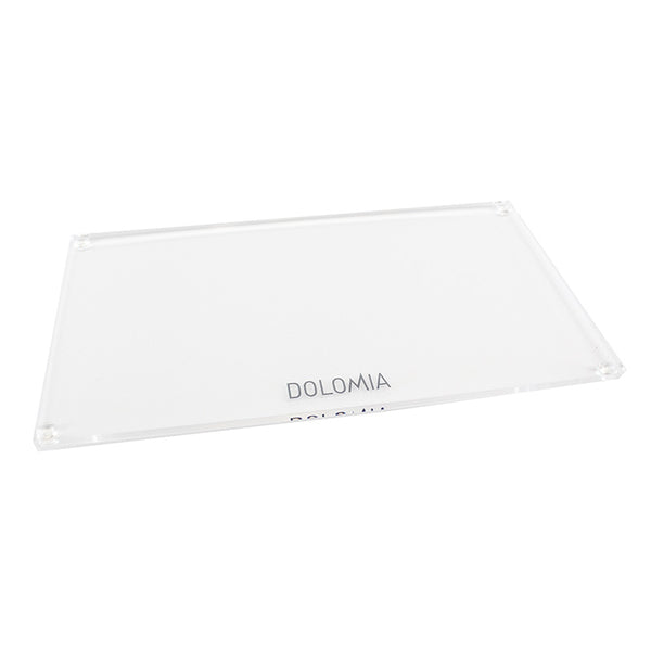 Aussteller aus poliertem, transparentem Plexiglas mit Silikonfüßen, 25 x 14 x 0,5 cm - Dolomia