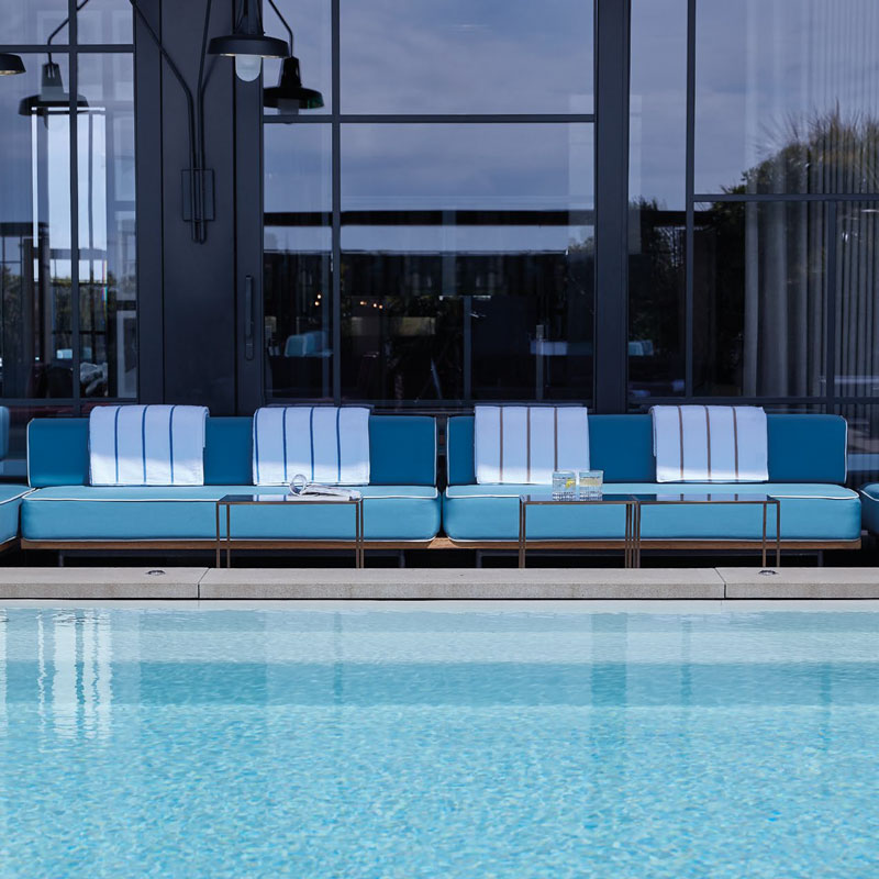 Telo piscina colore bianco con righe blu o beige 100 x 170 cm - Frette