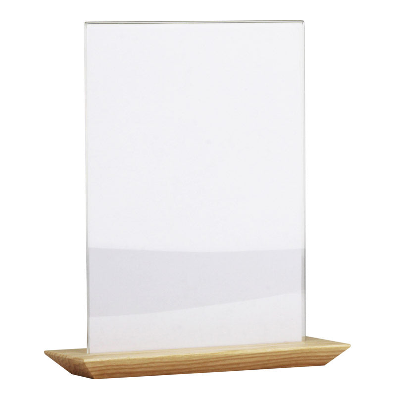 Hinweishalter aus Plexiglas mit Holzbasis, Format A5