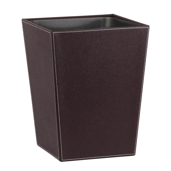 Square wastepaper basket in eco-leather, Color Wengè
