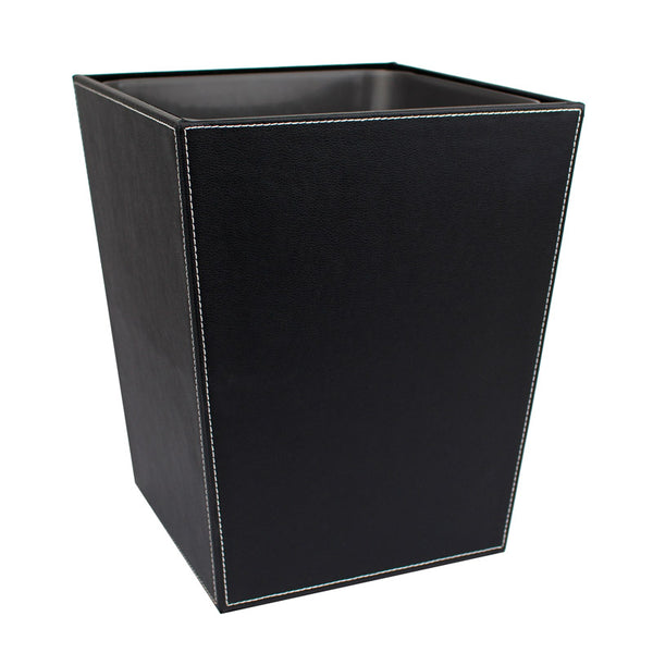 Square wastepaper basket in eco-leather, Color Black